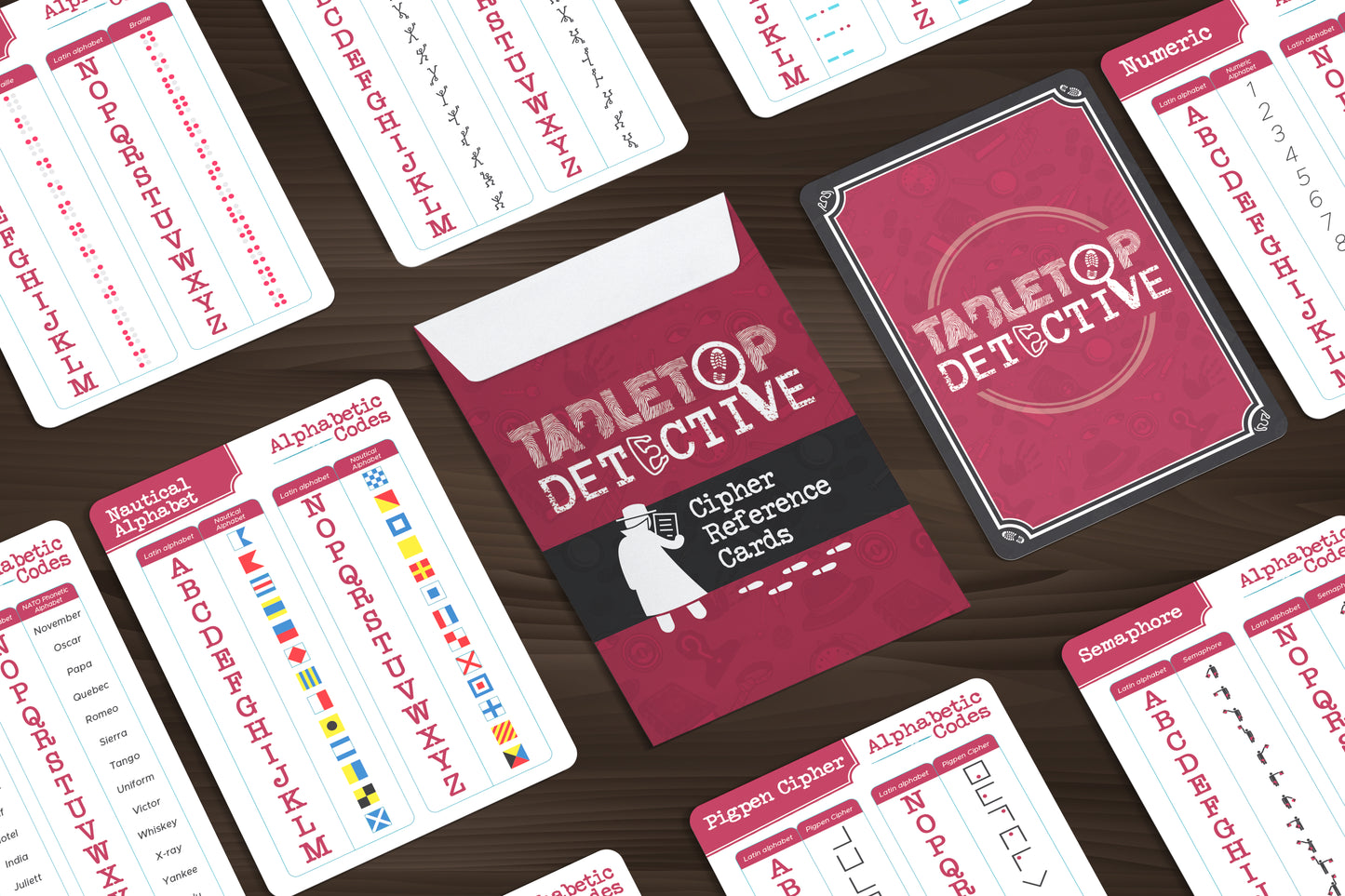 Tabletop Detective Cipher Solver reference cards