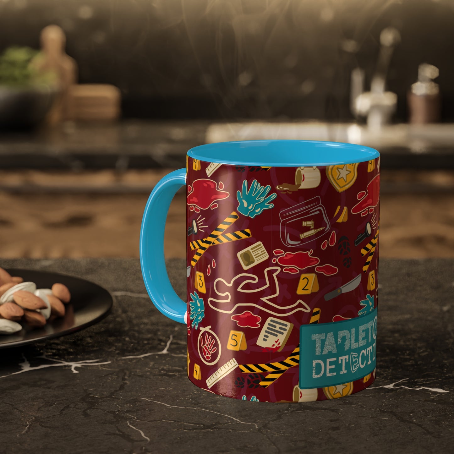 Crime-scene cataloger colorful mystery mug