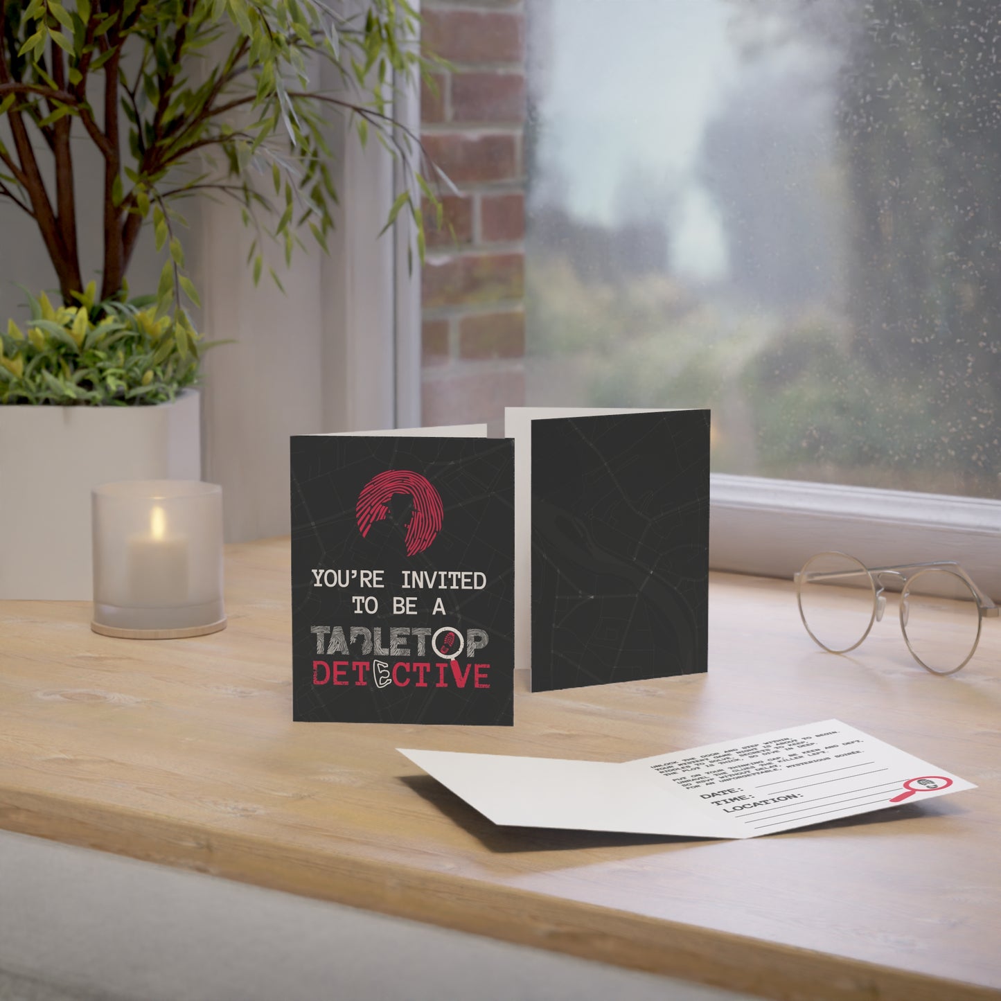 Tabletop Detective mystery night invitations (10, 30, and 50pcs)