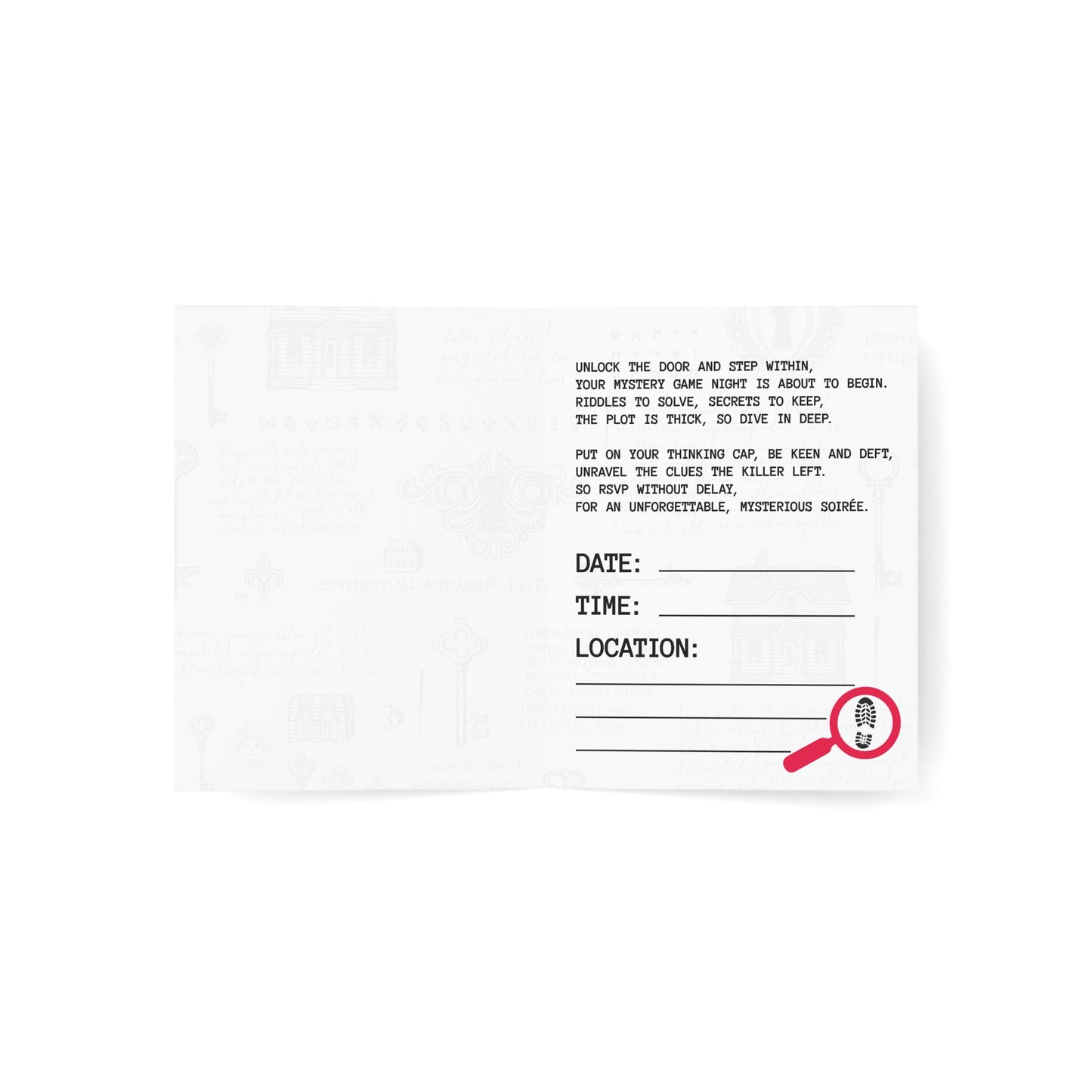 Tabletop Detective mystery night invitations (10, 30, and 50pcs)